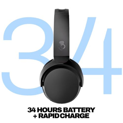 Skullcandy Riff Wireless 2 On-Ear Bluetooth Headphones, Up to 34 Hrs Battery, Foldable Lightweight Design, Convenient for Travel with Included 3.5mm AUX Cable, Microphone for iPhone Android - Black - color: True Black, style: Riff Wireless 2