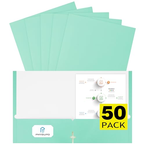pmybupo 50Pack Ish Green Folders with Pockets,Pastels Colors Folders with Pockets,2-Pocket Folder Bulk,Aesthetic File Folder,Back to School Office Filing Supplies - color: 7464u