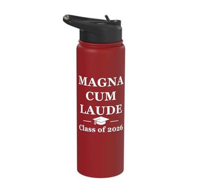 Magna Cum Laude Class Of 2026 Distinction Degree Graduation Stainless Steel Insulated Water Bottle - color: Red