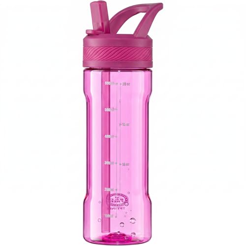 OLDLEY 20oz Kids Water Bottle with Straw, BPA-Free Tritan Water Bottle for School, Leakproof Clear Water Bottle with One Click Open, Measurement Scale, Cup Holder Friendly for Boys Girls,Fuchsia - color: Fuchsia