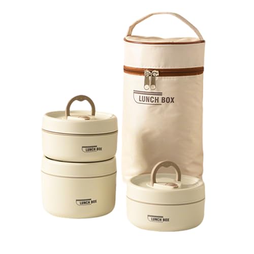 Portable Insulated Lunch Container Set, 2/3/4 Stackable Individual Stainless Steel Lunchboxes with Insulated Bag, Suitable for Work, Picnics and Camping (Beige, 3-Tier) - color: Beige, size: 3-Tier