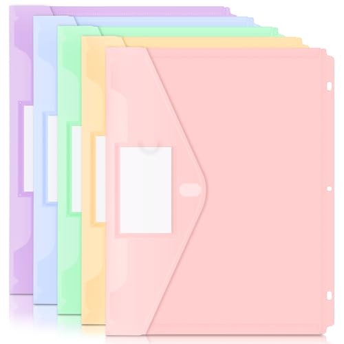 Forvencer Binder Pocket, 5 Pack Super Heavyweight Plastic Folders with Tight Closure, Binder Folders Side Loading, 3 Ring Binder Pocket, Binder Dividers with Pockets, Letter Size, Pastels Series - color: Fresh, size: 5 Pack