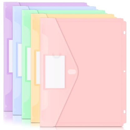 Forvencer Binder Pocket, 5 Pack Super Heavyweight Plastic Folders with Tight Closure, Binder Folders Side Loading, 3 Ring Binder Pocket, Binder Dividers with Pockets, Letter Size, Pastels Series - color: Fresh, size: 5 Pack