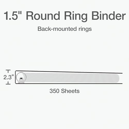 Oxford Ring Binders, 1.5" Round Ring Binders, View Binder, Covers on 3 Sides, XtraLife Hinge, Non-Stick, PVC-Free, White, 350 Sheet Capacity (1002547) - color: White, size: 1.5 Inch