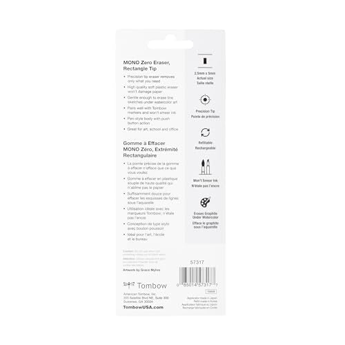 Tombow 57317 Mono Zero Eraser Value Pack, Rectangle 2.5mm. Precision Tip Pen-Style Eraser with Refill - style: Rectangular
