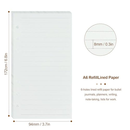 MultiBey A6 Refill Paper, 3-Pack Lined Refillable Paper, 6 Hole Filler Inserts for A6 Ring Binder, 100GSM Loose Leaf Papers 135 Sheets (270 Pages), 6.8x3.7inch - color: Lined Paper, size: A6