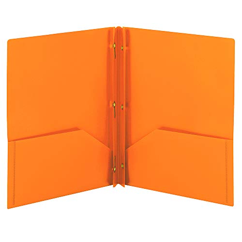 Smead Poly Two-Pocket Folder, Three-Hole Punch Prong Fasteners, Letter Size, Orange, 3 per Pack (87735) - color: Orange