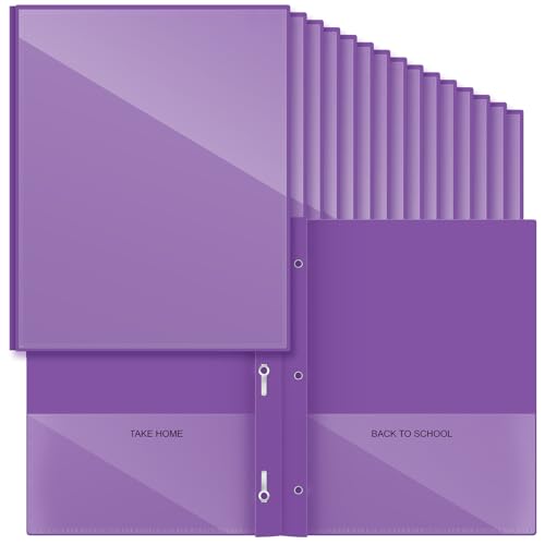 Henoyso 48 Pcs Plastic Folders with Clear Front Pocket and 3 Prong Take Home Plastic 2 Pocket Folder Back to School for Students Parent Teacher Communication for School Office (Purple) - color: Purple