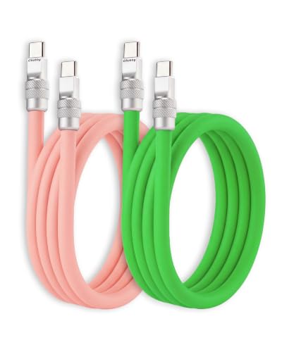 chubbycable Couple Chubby 2 Pack 240W USB C Cable Extra Thick Silicone Fast Charging Cable Compatible with iPhone 17-15 Series iPad Galaxy Series, Pink+Green, Type-C to Type-C, 3.3FT - color: Pink+Green, size: 3.3ft (1m), style: Type C-Type C