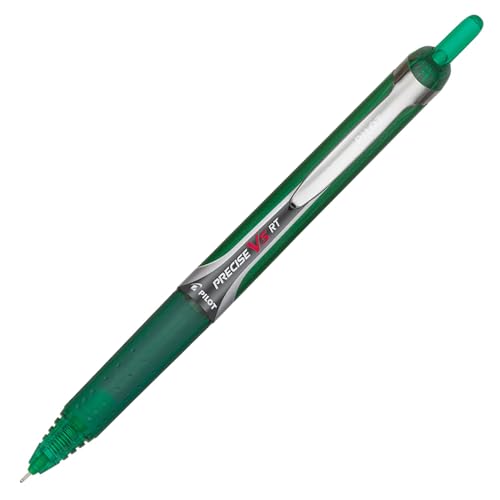 Pilot Precise V5 RT Refillable & Retractable Rollerball Pens, Extra Fine Point Pens 0.5 mm, Green, Pack of 12 - Ideal for School, Journaling & Office Writing - color: Green, size: 12 Count (Pack of 1)
