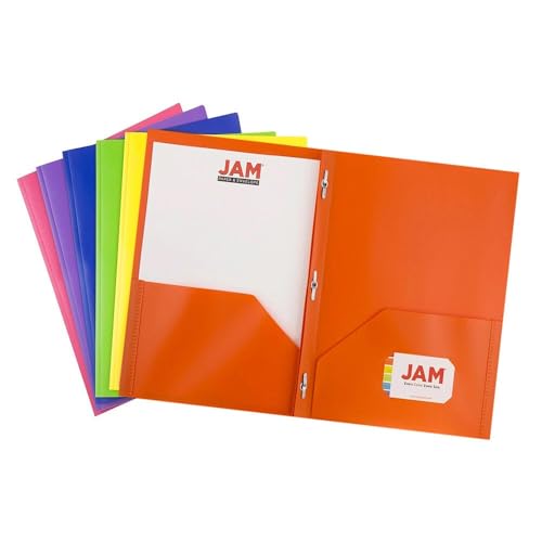 JAM PAPER Plastic 2 Pocket POP Folders - Durable School Folders with Metal Prongs Fastener Clasps - Assorted Primary Colors - 24 Folders/Pack (4 Assorted Packs of 6) - color: Assorted, size: 24 Per Pack