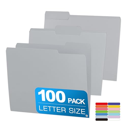 100 Packs Colored File Folders,Grey File Folders,Two Tone Color File Folder 8.5 x 11 Inch,1/3 Cut Tabs Letter Size,Manila File Folders for Office,School and Home,Organization - color: Grey, style: 100 Packs