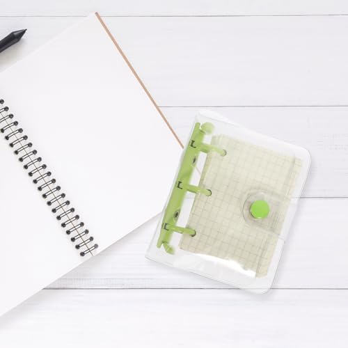 KAJNBN Cover 3-ring Mini Loose-leaf Notebook, Portable Small Notepad with Green Binder, Multi-function Pocket Scrapbook for Students and Travel Use