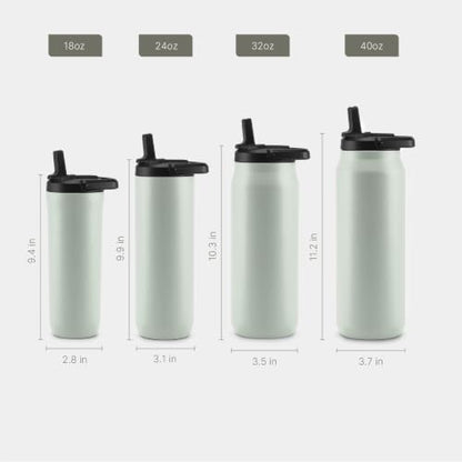 ZULU Base 40oz Stainless Steel Water Bottle with 3 Lids- Straw, Chug, Twist | Double Walled and Vacuum Insulated Metal Thermos | For Gym, Outdoor | Built in Carry Loop, Dishwasher Safe, Sage - color: Sage, style: 40oz