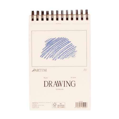 Hartem - Drawing Paper | Wirebound Pad of 60 Sheets | 90g/m2 Weight | Size A6 (14,8 x 10,5 cm) - Artist Paper for Adults and Students - Sketch Book, Mixed Media, Markers and Art Journaling - size: A6 (14,8 x 10,5 cm)
