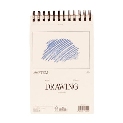 Hartem - Drawing Paper | Wirebound Pad of 60 Sheets | 90g/m2 Weight | Size A6 (14,8 x 10,5 cm) - Artist Paper for Adults and Students - Sketch Book, Mixed Media, Markers and Art Journaling - size: A6 (14,8 x 10,5 cm)