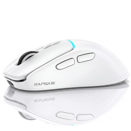 RAPIQUE Wireless Mouse for Laptop, Dual Bluetooth & 2.4G, Multi-Device for 3 Devices, USB-C Rechargeable, Quiet Click, 4 DPI Levels up to 3200, Ergonomic Right-Hand Mouse for MacBook, PC - White - color: White