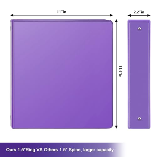 COMIX 3 Ring Binder 1.5 inch with Clear View Cover, 1.5" View Binder Holds 300 Sheets of US Letter Size Paper, 6 Pack (Purple) - color: Purple, size: 1.5 inch, style: 6-Pack