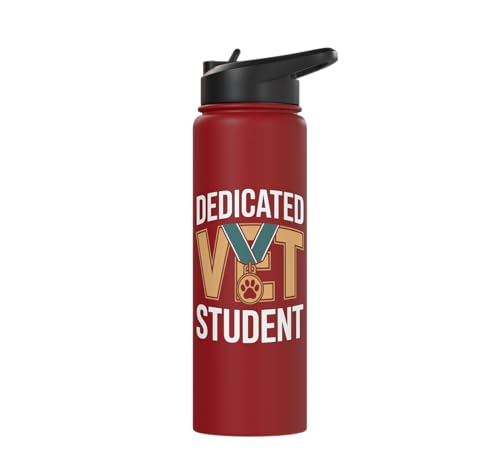 Dedicated Vet Student Veterinary School Stainless Steel Insulated Water Bottle - color: Red