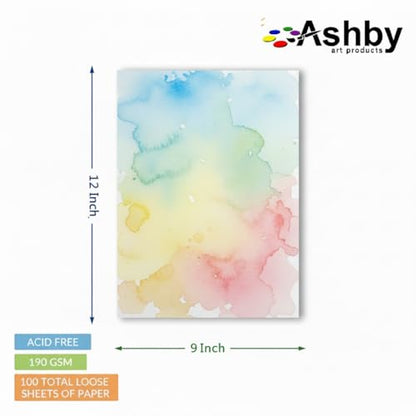 100 Sheets of Practice Watercolor Paper (9" x 12") - 190 GSM, Acid-Free and Cold Pressed.. Perfect for Painting, Sketching or Drawing. Wet, Dry and Mixed Media. Bulk Pack