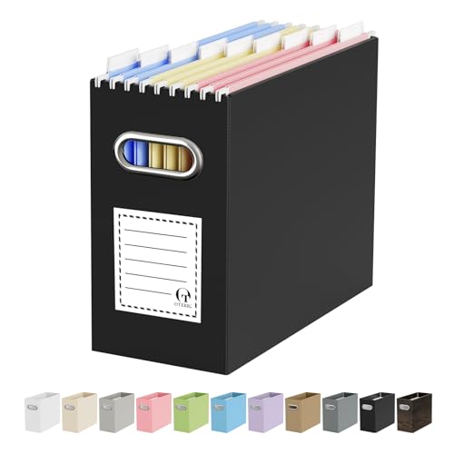 Oterri Portable Collapsible Cardboard File Box with Handle for Letter-Size | 1-Pack. Stainless Steel Handle. Label Stickers Included. Fits Letter Folders (Not Included). Home, Office, School, Dorm, Tax. - color: Black, size: Letter Size - 1 Pack