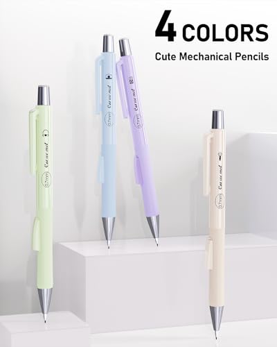 Four Candies Cute Mechanical Pencil Set with Case, 0.7 mm | 4PCS Pastel Aesthetic Mechanical Pencils with 480PCS HB Lead Refills, 2 Erasers, 12 Eraser Refills School Supplies - size: 0.7MM