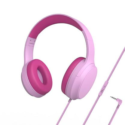 Kids Headphones Wired,Wired Headphones for Kids Over Ear with Microphone,85/94dB Volume Limiter Headphone for Kids Boys Girls Teens Children,3.5mm Wired Foldable Headphone for School/Tablet (Pink) - color: Pink
