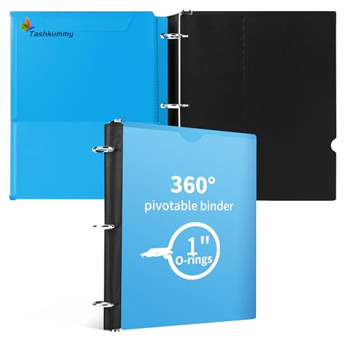 360 Degree Pivotable Binder, Upgraded 3 Ring Binder 1 inch, Flexible Binders 3 Ring, Foldable Three Ring Binders- Blue - color: Blue, style: 1 PCS Customizable Cover
