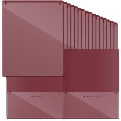 Henoyso 72 Pcs Plastic Take Home Folders with 2 Pockets Parent Teacher Classroom Communication Homework Folder for Students Parent Teacher Connect (Dark Red) - color: Dark Red