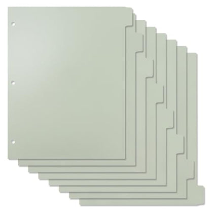 Buqoo 3 Ring Binder Dividers with 8 Writable Tabs - Sturdy Sage Green Plastic Index Dividers, Letter Size 8.4"x10.9" for School, Office, Planner & Journal - color: Sage Green