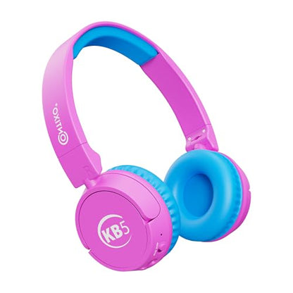 Contixo KB-5 Kids Headphones - Over The Ear Foldable Bluetooth Wireless Headphone for Kids - 85dB with Volume Limited - Toddler Headphones for Boys and Girls (Pink + Blue) - color: Pink