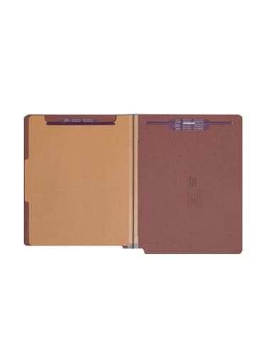 Smead End Tab Pressboard Classification File Folder with SafeSHIELD® Fasteners, Letter Size, 1 Divider, Red, 10 Folders per Box (26855) - color: Red, style: 1 Divider