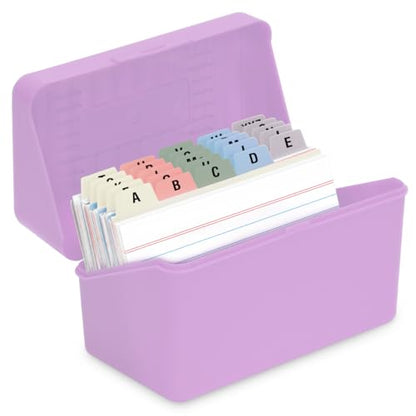 H4D 3x5 Index Card Holder with 100 Index Cards and 25 Dividers, Pale Purple | 3x5 Inch Plastic Box, Heavyweight 3x5 Index Cards, Plastic 3x5 Index Card Dividers, Snap Closure Lid - color: Light Purple, size: 3"x5"