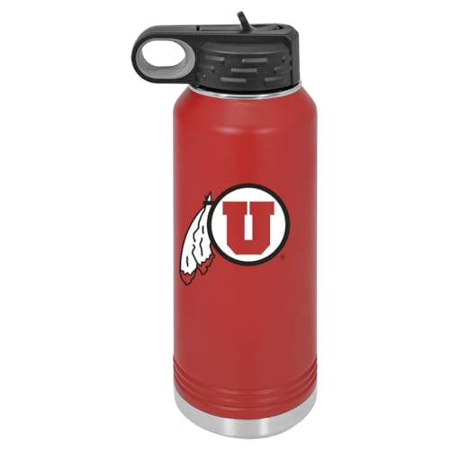 Game Day Outfitters Utah 32oz Stainless Steel Double Walled Red Beverage Bottle with Flip Straw Spout - College Gear for Playoff Season – For Office, Home or Auto – Show your Utes Pride - style: Utah / Red