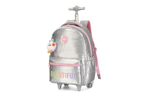 Rolling Backpack, 17 inch Water Resistant Wheeled Laptop Backpack, Overnight College Computer Bag Trolley Suitcase for Men Women Adults to Travel(BEAUTIFUL SILVER) - color: Beautiful Silver