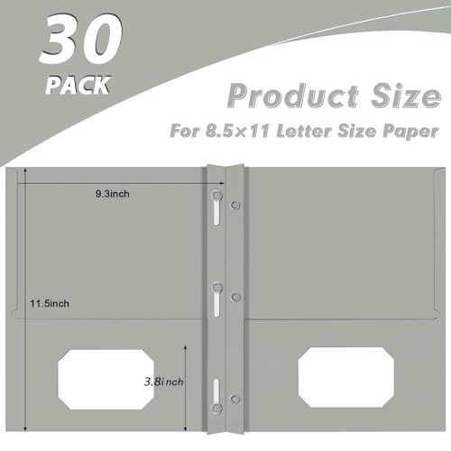 Two Pocket Folders, PANDRI 30 Pack Two Pocket Folders with Prongs, 3 Prong Folders Designed for Office and Classroom, Letter Size Grey - color: Grey