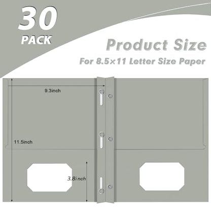 Two Pocket Folders, PANDRI 30 Pack Two Pocket Folders with Prongs, 3 Prong Folders Designed for Office and Classroom, Letter Size Grey - color: Grey