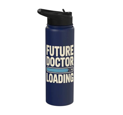 Future Doctor Loading Med Student Progress Bar Stainless Steel Insulated Water Bottle - color: Navy Blue