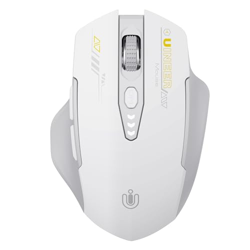 Uineer Wireless Bluetooth Mouse,[Upgraded] Rechargeable Computer Mice (BT 5.0/4.0+2.4G Hz) with Visible Battery Level, 4 Adiustable DPl, Portable PC Mouse for MacBook Chromebook - color: Gray and White