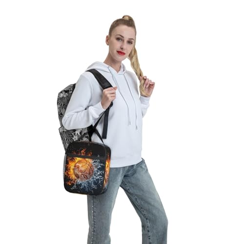Fire And Water Basketball Portable Lunch Box, Cooler Bags Insulated Thermal Lunch Tote Bag with Shoulder Strap For Women Men Adults Work Travel - color: Basketball