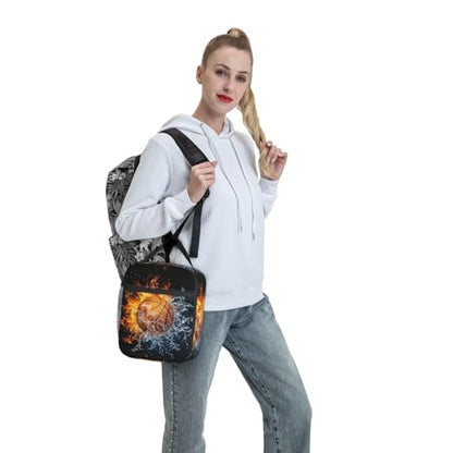 Fire And Water Basketball Portable Lunch Box, Cooler Bags Insulated Thermal Lunch Tote Bag with Shoulder Strap For Women Men Adults Work Travel - color: Basketball