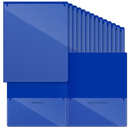 Henoyso 48 Pcs Plastic Take Home Folders with 2 Pockets Parent Teacher Classroom Communication Homework Folder for Students Parent Teacher Connector(Dark Blue) - color: Dark Blue