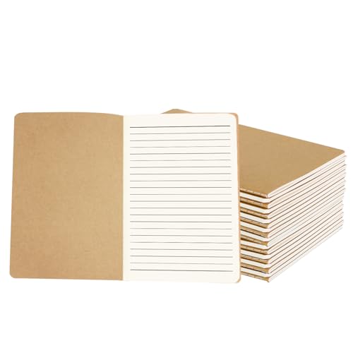 zmybcpack 24 Pack A5 Kraft Lined Notebook, 8.26"x5.5",64 Pages/32 Sheets | Composition Notebooks Notebooks Journal for Travelers, Students, Office - size: 8.2 x 5.5"(24pack lined)