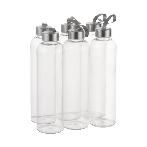 novelinks 27 OZ Plastic Water Bottles Reusable Water Bottles with Airtight Juice Bottle with Stainless Steel Lids for Eco-Friendly Travel Drinks and Beverages,6 Pack