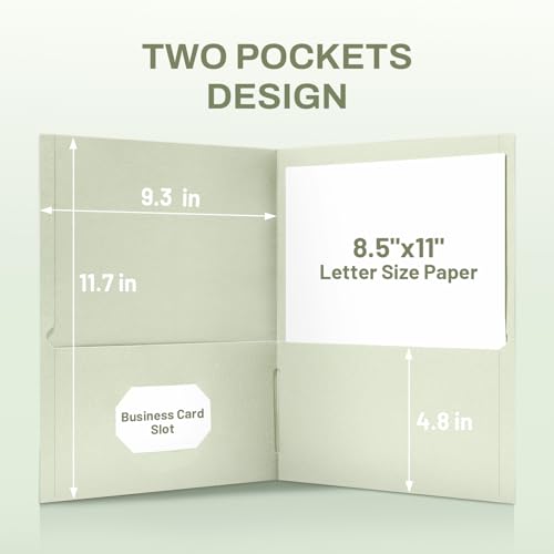 SUNEE Folders with Pockets (25 Pack, Grayish Green), 2 Pocket Folders Fit Letter Size, Paper File Folder for School Office Home Business, Textured Paper - color: Grayish Green, style: 25-Pack