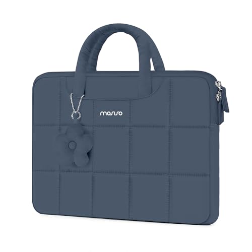 MOSISO Laptop Case 13.3 inch,13-13.3 inch Puffy Laptop Sleeve Compatible with MacBook Neo 13/Air 13 13.6/Pro/Pro 14,HP Dell ASUS Lenovo,Rectangle Quilted Bag with Handle&Flower Pendant, Haze Blue - color: Haze Blue, size: 13.3 inch