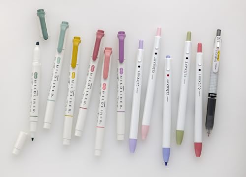 Journaling Kit: 6 Mildliner Highlighters + 5 ClickArt Markers + 1 Sarasa Mark-On Pen by Zebra Pen - style: Creative Journaling Set 10 Pack