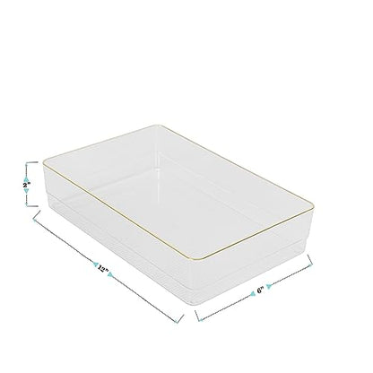 Martha Stewart Kerry Plastic Stackable Office Desk Drawer Organizers, 12" x 6", 3 Pack, with Gold Trim - size: 12" x 6"