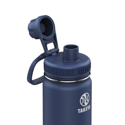 Takeya Actives Stainless Steel Water Bottle, Insulated Spout Lid, Keeps Drinks Cold 24 Hrs, Leakproof, Durable, Dishwasher Safe, Ideal for Gym, Travel, Fits Most Cup Holders, 18 oz/Midnight Blue - color: Midnight Blue, size: 18 Ounces