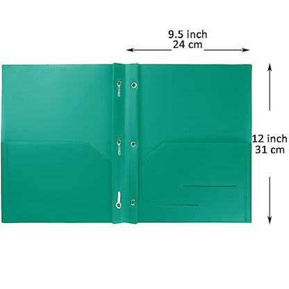 Youngever 6 Pack Heavy Duty Plastic Two Pocket Folders with 3 Prongs, Metal Prongs Fastener, Heavy Duty Plastic 2 Pocket Folder (Green) - color: Green